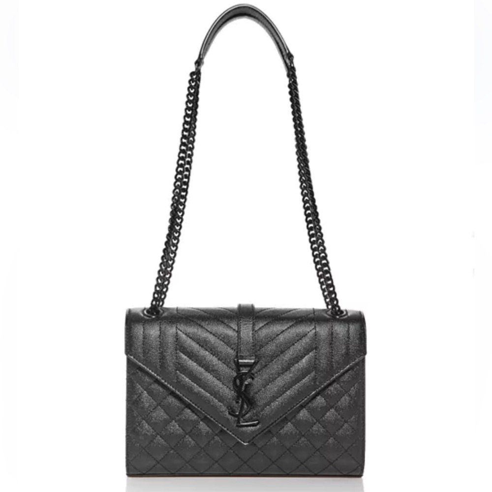 YSL All Black Mixed Matelasse Medium Shoulder Bag - Picture 4 of 15